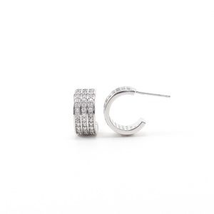 Crystal Pave Huggie Earrings Silver Semi Hoop Post